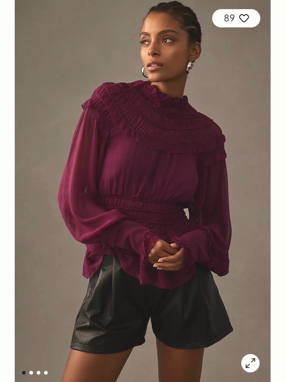 NEW! FARM Rio Ruffled High-Neck Long Sleeve Top in Plum size M